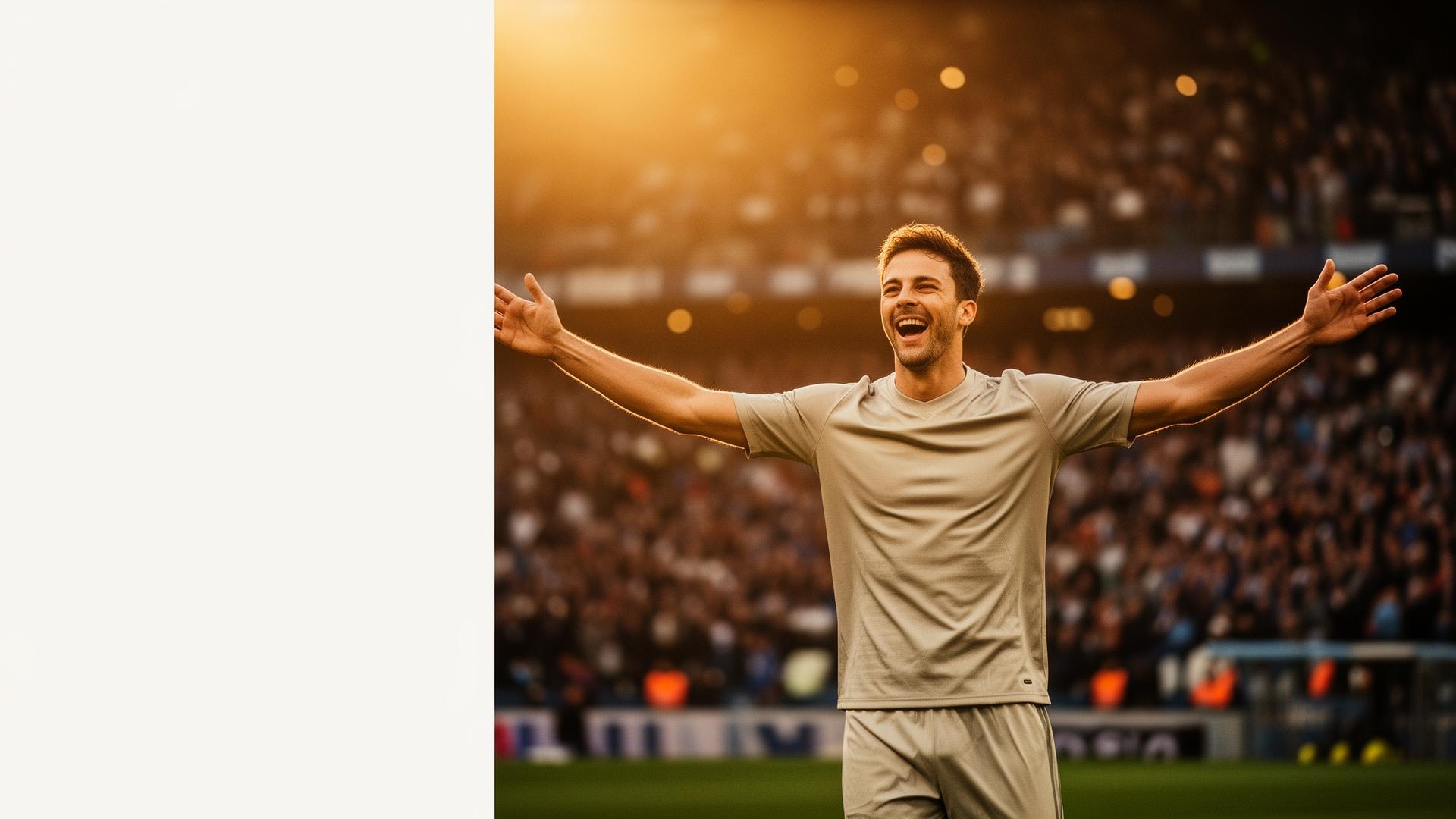 Adepto a celebrar no estádio com camisola de futebol